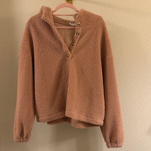 New In Cozy Sherpa Pullover Jacket - Blush Pink/Mauve